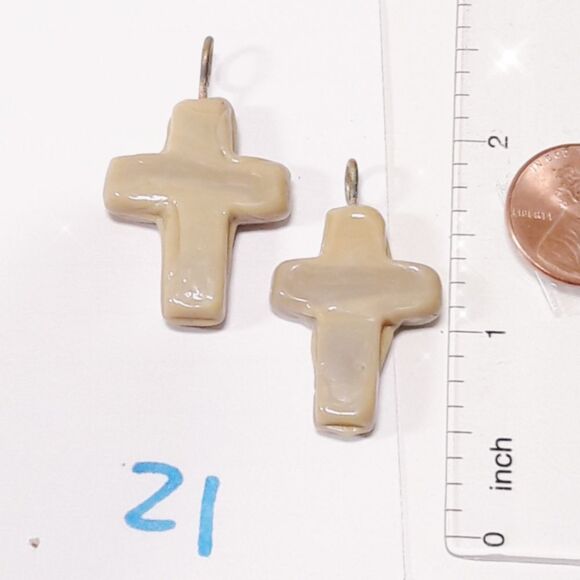 Boho Earrings  021L# Mocha Cross Pressed Glass on brass metal - Picture 3 of 4